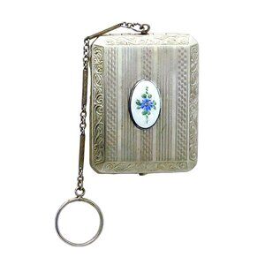 Vintage Art Deco 1920s Guilloche Enamel Dance Purse Makeup Compact EBM. CO. USA
